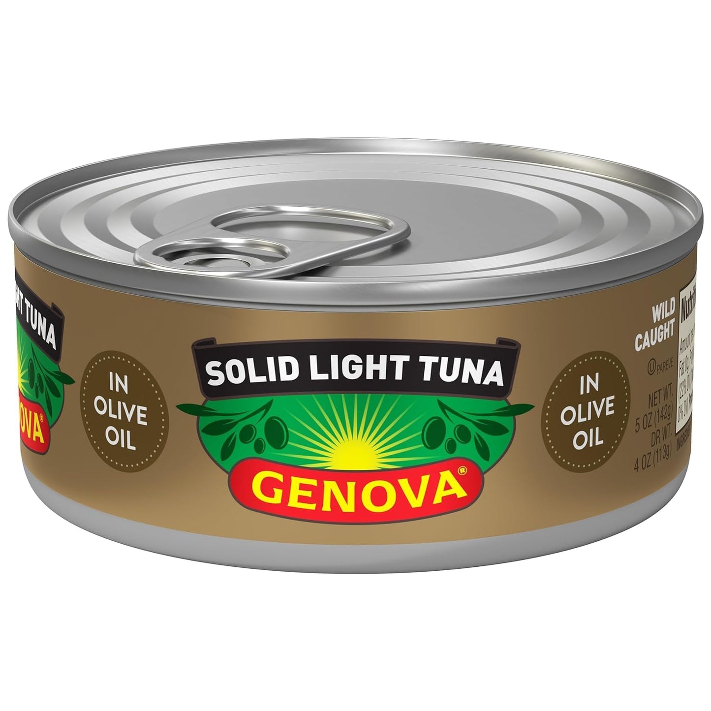 Genova Solid Light Tuna In Olive Oil, 5 Ounce Cans (Pack Of 12), Wild Caught Canned Tuna