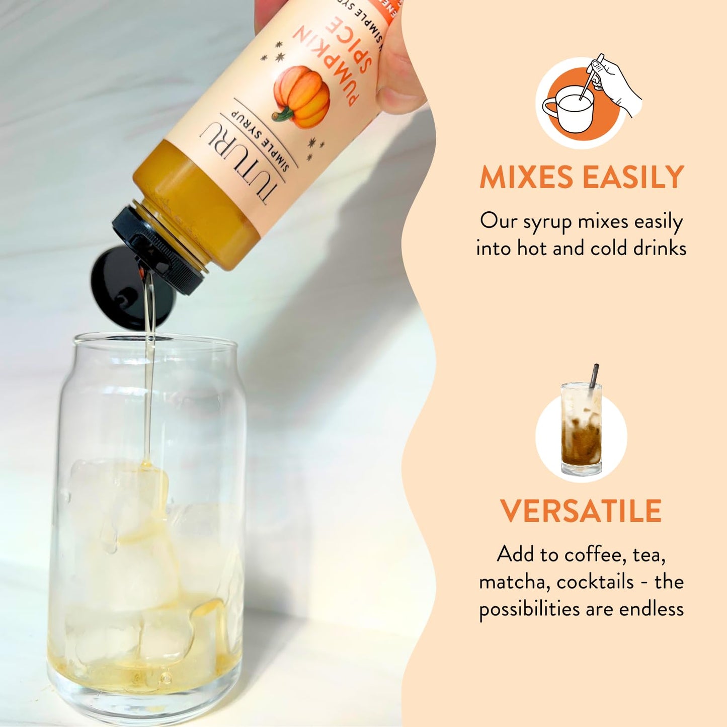 Pumpkin Spice Agave Simple Syrup for Coffee  Cocktails  Matcha - Sweetened with Agave Nectar - Infused with Real Pumpkin Spices - 13.5 oz