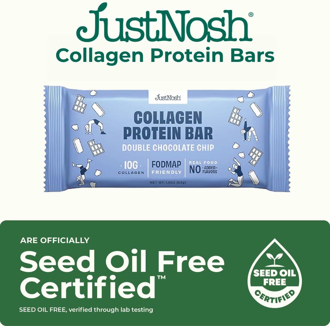 Justnosh ?D?Ouble Chocolate Chip Collagen Protein Bars – 15G Protein, 10G Collagen | Gluten & Dairy Free, Low Fodmap, Seed Oil Free (12 Pack)