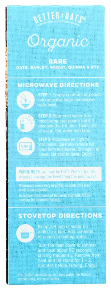 Better Oats Raw Pure & Simple Organic Bare, Instant Multigrain Hot Cereal With Flax, 8 Pouches (Pack Of 2)
