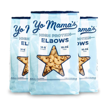 Yo Mamas Foods High Protein High Fiber Elbow Pasta | (3) 10.6 Ounce Bags. | Plant Based, Low Glycemic, and Gluten Free with Cle