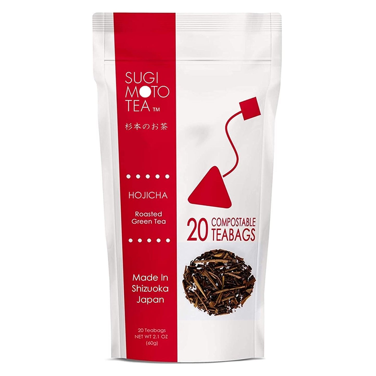 SUGIMOTO TEA Hojicha Roasted Green Tea Bags - 20 Count, Pack of 3