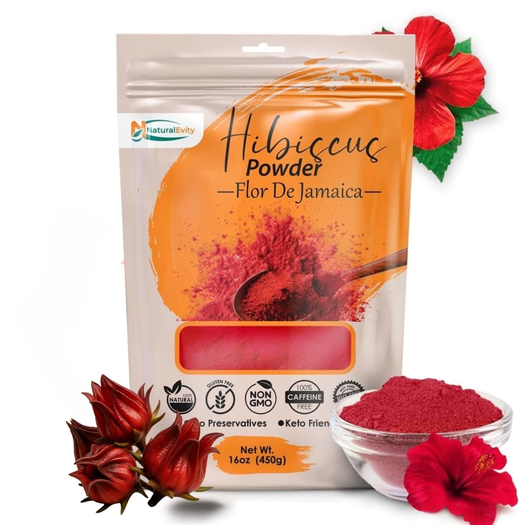 Naturalevity Hibiscus (Gudhal) Powder For Hair & Face (16 Oz) | 100% Pure Hibiscus Sabdariffa | Supports Fuller-Looking Hair & Fresh-Looking Skin | Ayurveda-Inspired | Diy Beauty  Tea  Baking & Smoothies | Vitamin C-Rich  Antioxidant-Rich  Non-Gmo