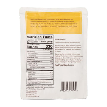 Real Food Blends Salmon, Oats & Squash - Pureed Food Meal for Feeding Tubes, 9.4 oz Pouch (Pack of 12 Pouches)