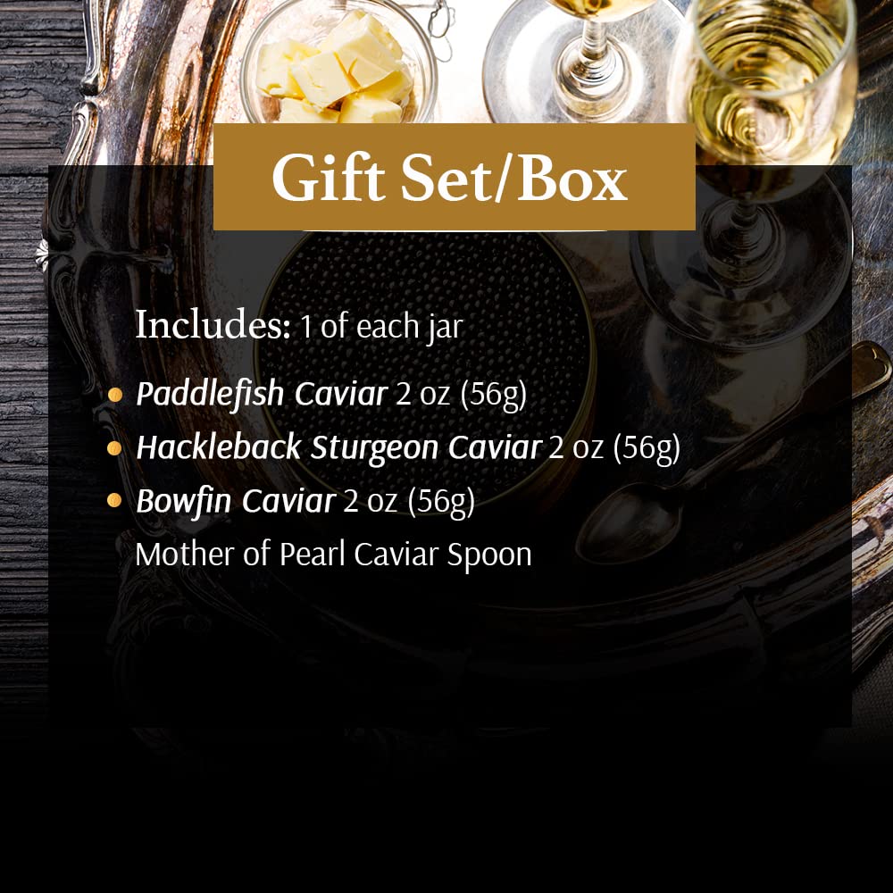 Olma American Dream Black Caviar Gift Box - Includes 4 Oz Of Domestic Fish Roe - Bowfin, Paddlefish & Hackleback Sturgeon - Moth