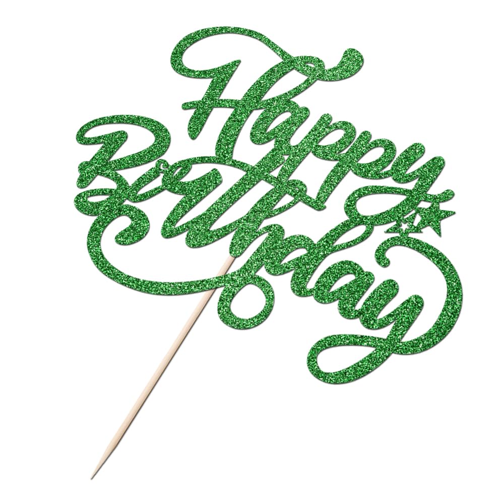 Crseniny Happy Birthday Cake Topper,Green Glitter Birthday Sign Cake Decorations,Anniversary Party/Birthday Party Decoration Sup
