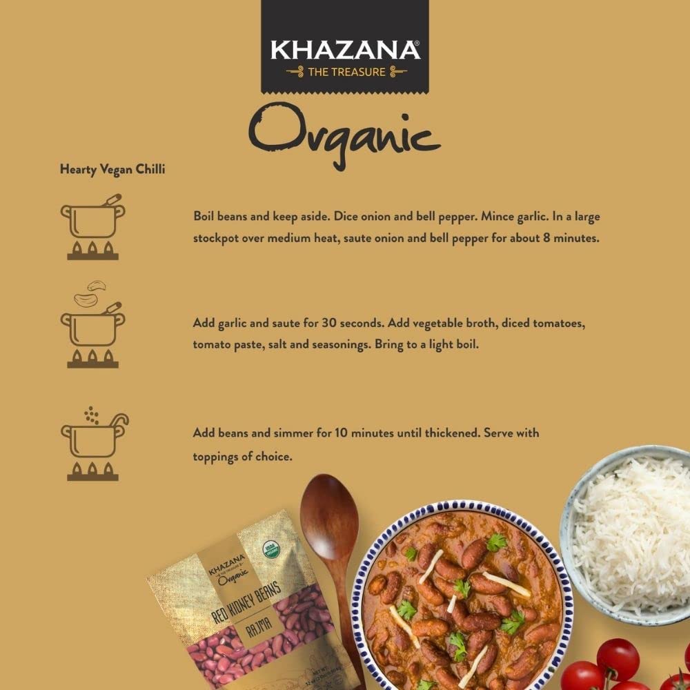 Khazana Organic Red Kidney Beans 2Lb - Rajma  Non-Gmo Gluten Free & Kosher  Authentic Lentils From India