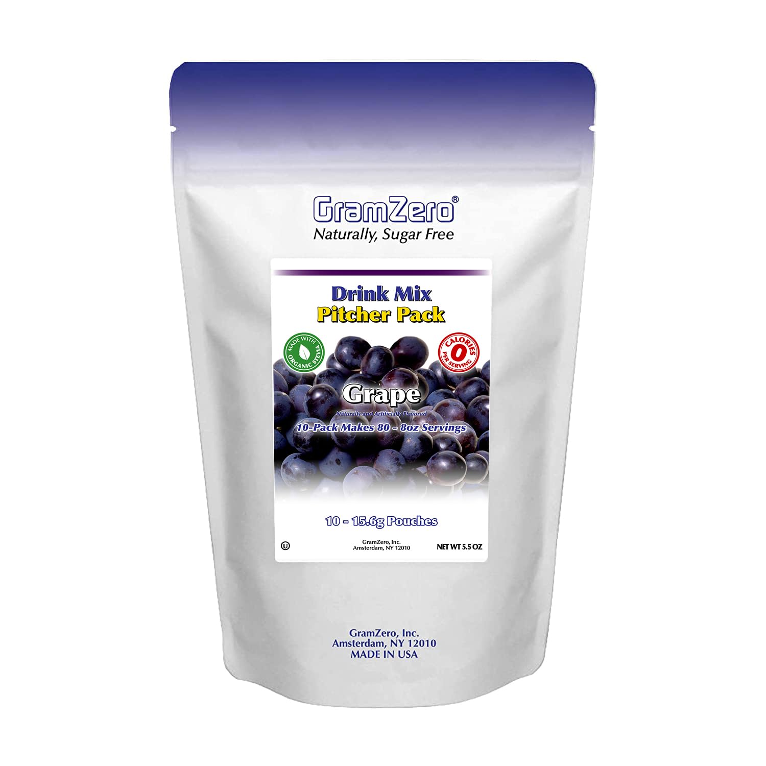 Gramzero Grape, Sugar Free Drink Mix, Pitcher Pack, Great For Nutrition Club Loaded Tea, Zero Calorie, Stevia Sweetened