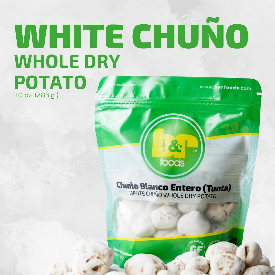 B&R Foods Chuo Blanco Entero (Tunta) / White Chuo Whole Dry Potato - Andean Dehydrated Potato | Authentic Bolivian Flavor | Glut