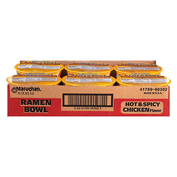 Maruchan Bowl Hot & Spicy Chicken, Microwaveable Ramen Soup Mix, 3.32 Oz, 6 Count