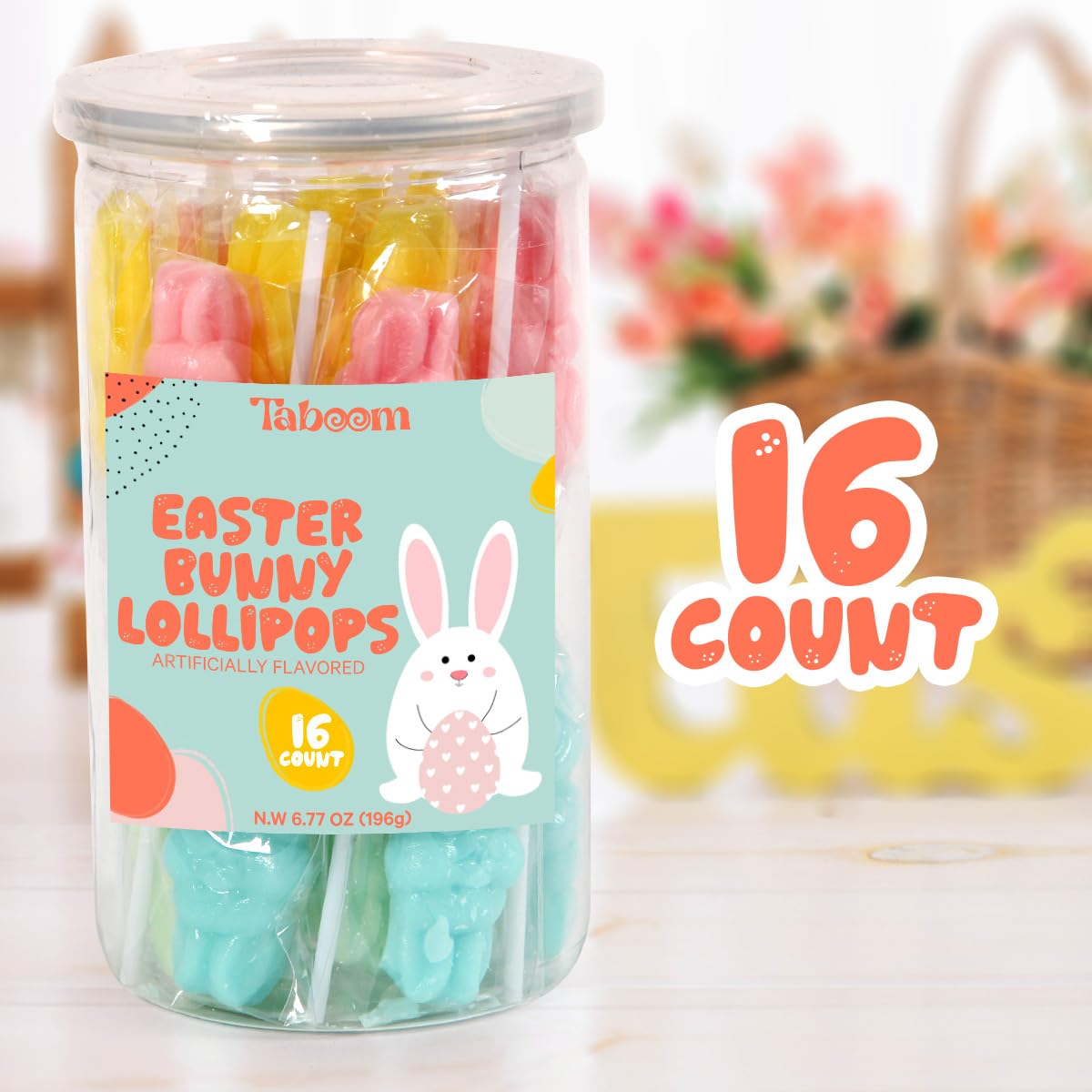 Easter Bunny Lollipops In Bulk For School And Party Favor Bag Fillers And Great For Kids Easter Basket Stuffers - Bulk Easter Candy Individually Wrapped Lollipops In Assorted Flavors, 16 Pack
