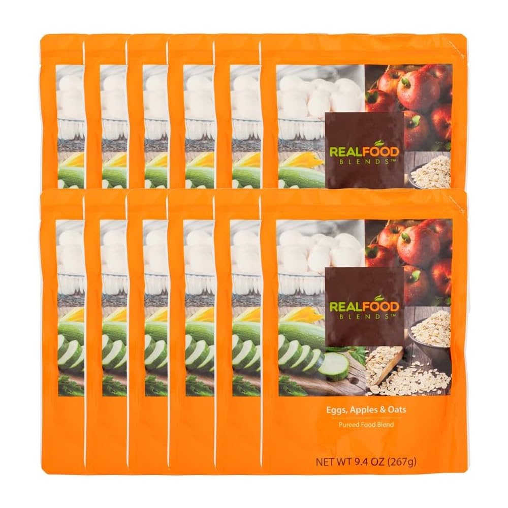 REAL FOOD BLENDS - Eggs, Apples & Oats - Meals for Tube Fed People - 9.4 Oz Pouch (Pack of 12)