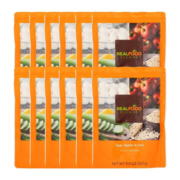 REAL FOOD BLENDS - Eggs, Apples & Oats - Meals for Tube Fed People - 9.4 Oz Pouch (Pack of 12)