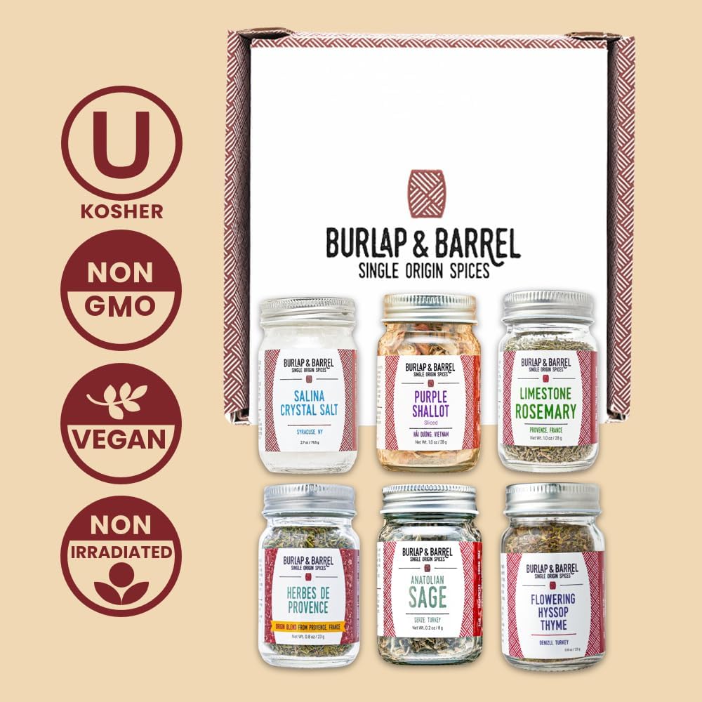 Burlap & Barrel Herb & Salt Gift Set - 6 Full Size Jars, Make Your Own Spice Blend, 1 Ounce Each