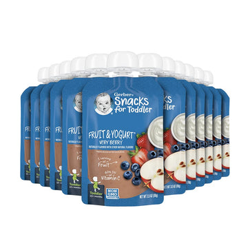 Gerber Toddler Food, Very Berry, Fruit Puree And Yogurt Pouch. No Added Sweeteners, 12Pk