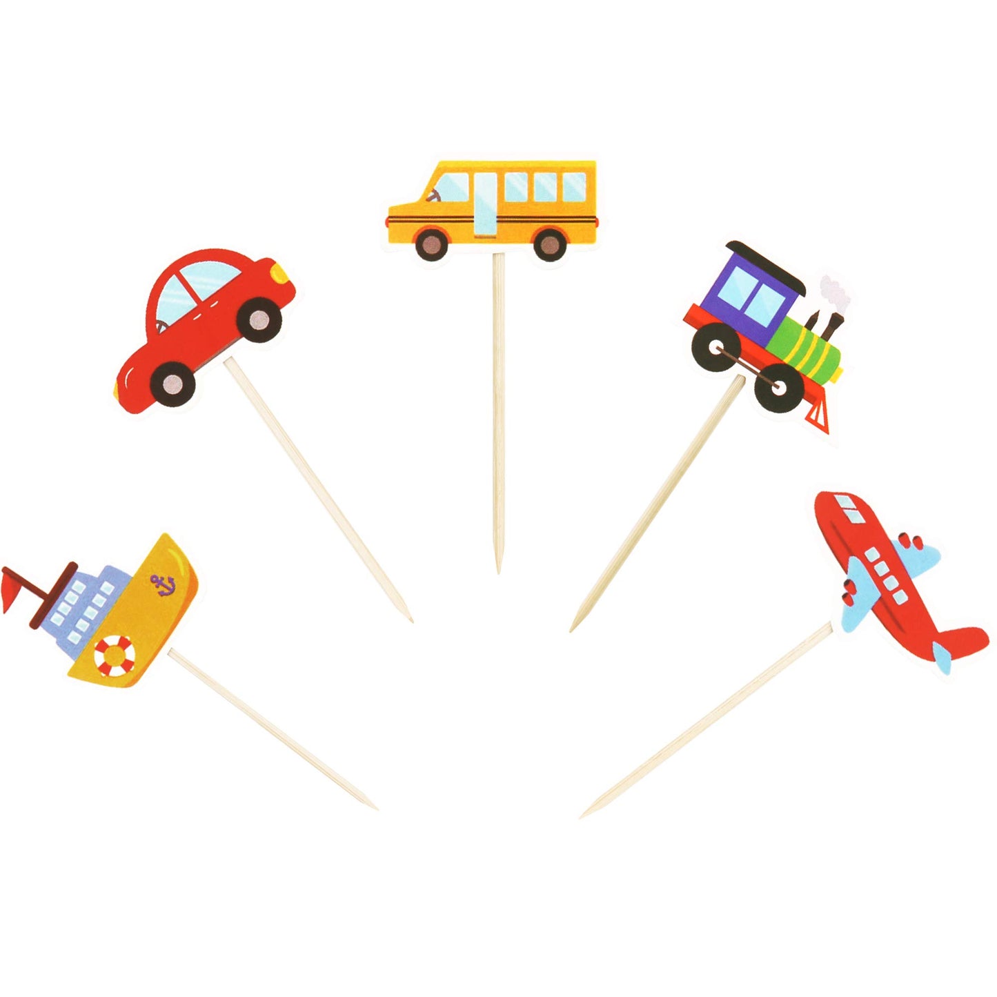 Ercadio 30 Pack Transportation Cupcake Toppers Bus Car Ship Train Airplane Cupcake Picks Baby Shower Birthday Party Cake Decorat