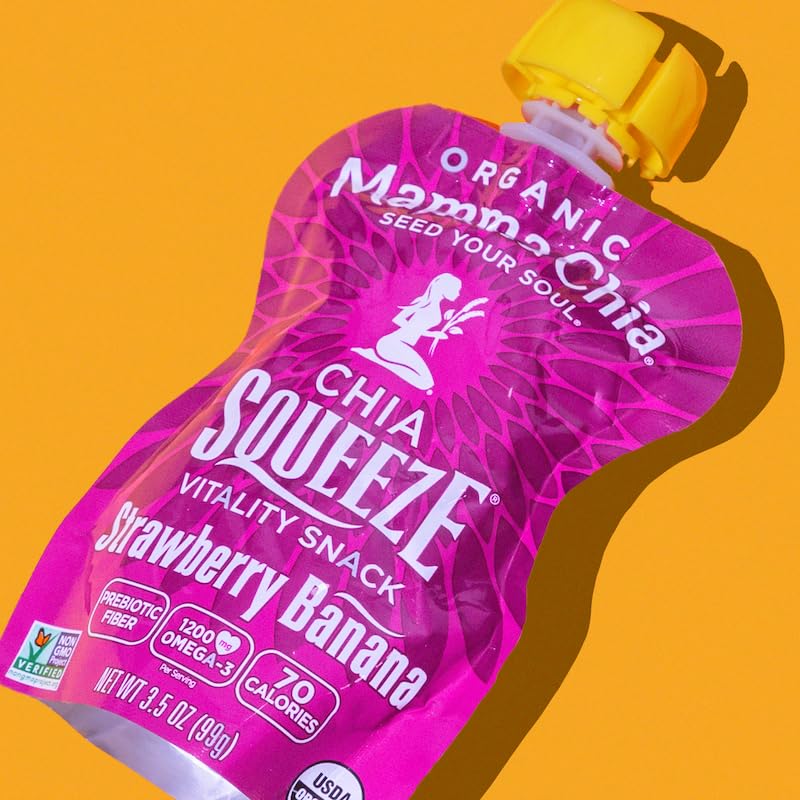 Mammachia Chia Squeeze Strawberry Banana Vitality Snack, Vegan Friendly, Kosher, USDA Certified Organic, Gluten Free & Non-GMO,