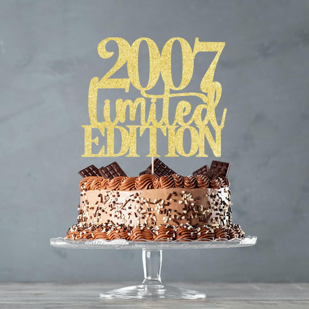 Yetxel Cake Topper - Limited Edition 2007 - Handmade Golden Glitter - 18th Birthday Decoration for Men and Women