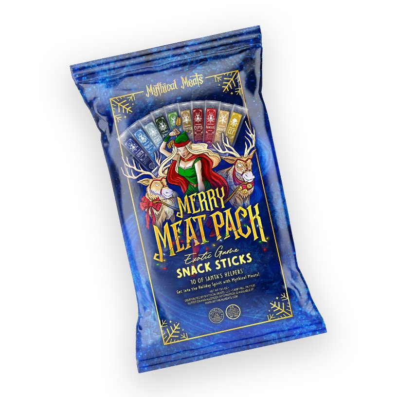 Mythical Meats Merry Meat Pack - 10 Holiday Themed Venison And Beef Snack Sticks - Dried & Dehydrated Meats Flavored To Perfecti