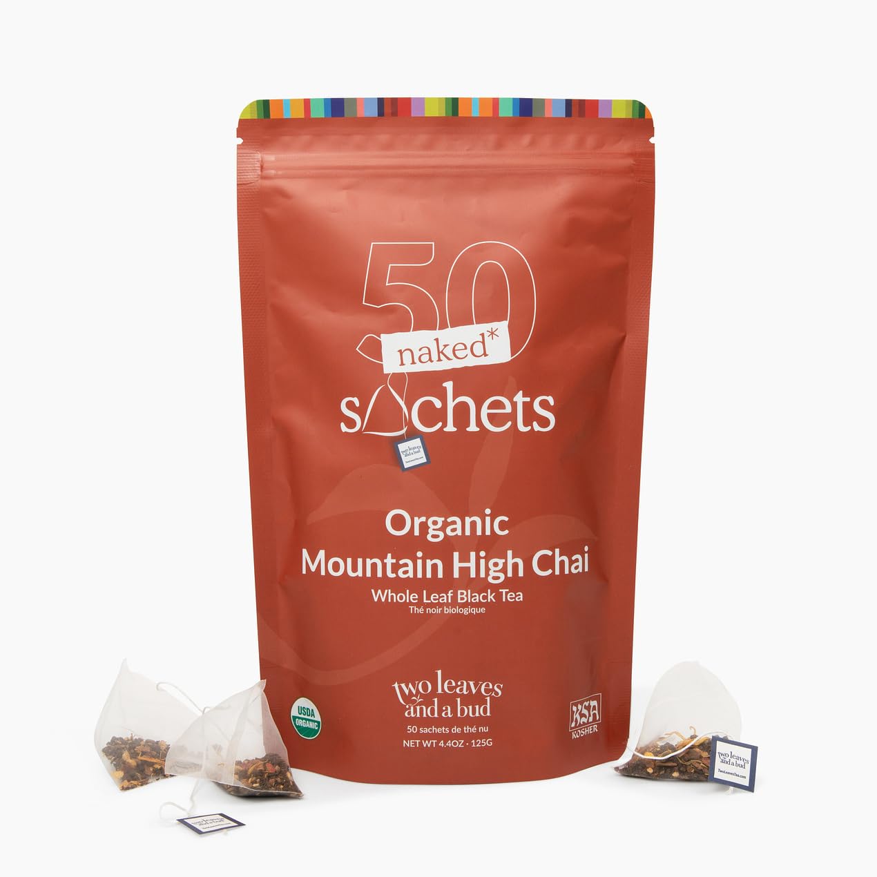 Two Leaves And A Bud Organic Mountain High Chai Tea Bags, Whole Leaf Black Tea And Spices In Unwrapped Sachets, Add Milk And Sweetener Or Drink Plain, 50 Count (Pack Of 1)