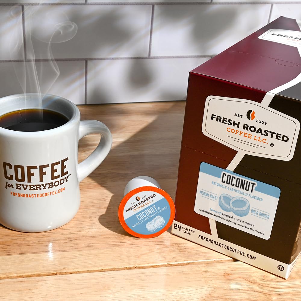 Fresh Roasted Coffee, Coconut, Flavored Coffee Pods, 24 Count