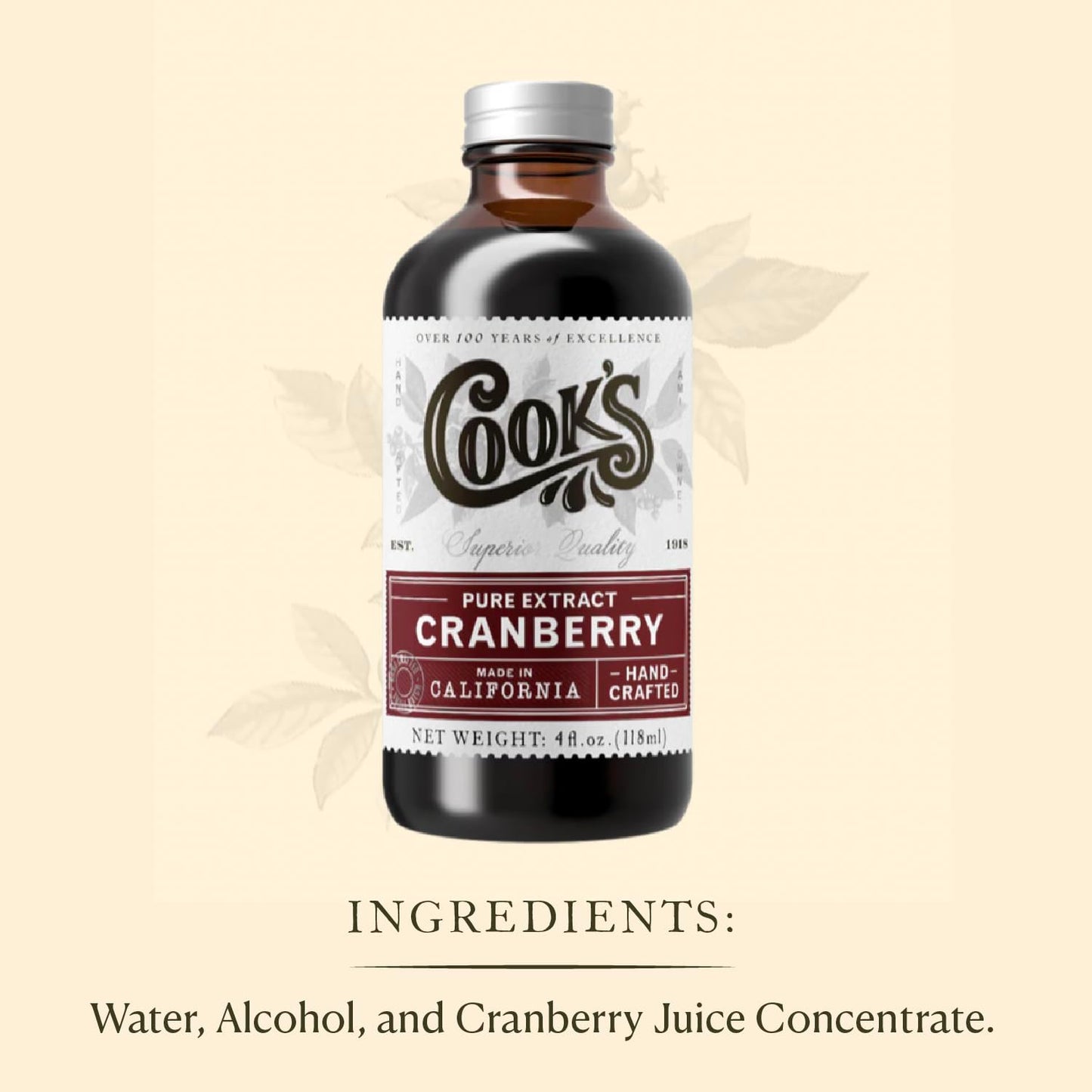 Cook'S, Cranberry Extract For Breads, Muffins, Jellies, Jams, Sauces, Beverages, 4 Oz