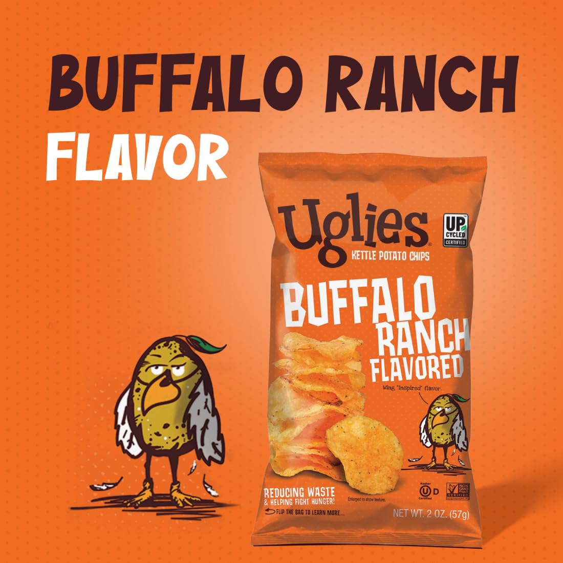 Uglies Buffalo Ranch Kettle-Cooked Potato Chips, Gluten-Free, Non-GMO, Snack Packs, 6 Oz. Bags, Pack of 4