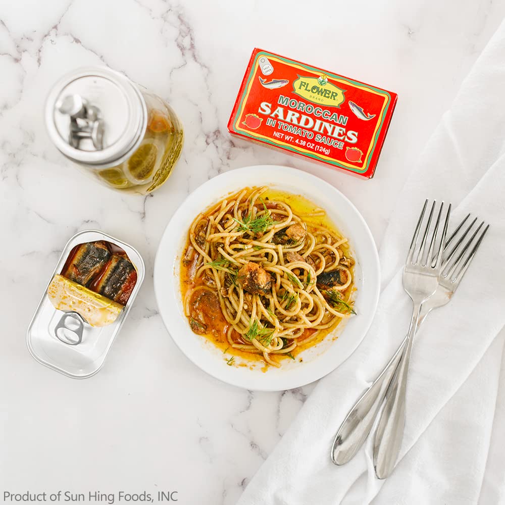 Flower Brand Sardines In Tomato Sauce Morocco Wild Sardines Canned 4.38 Oz.(Pack Of 5)