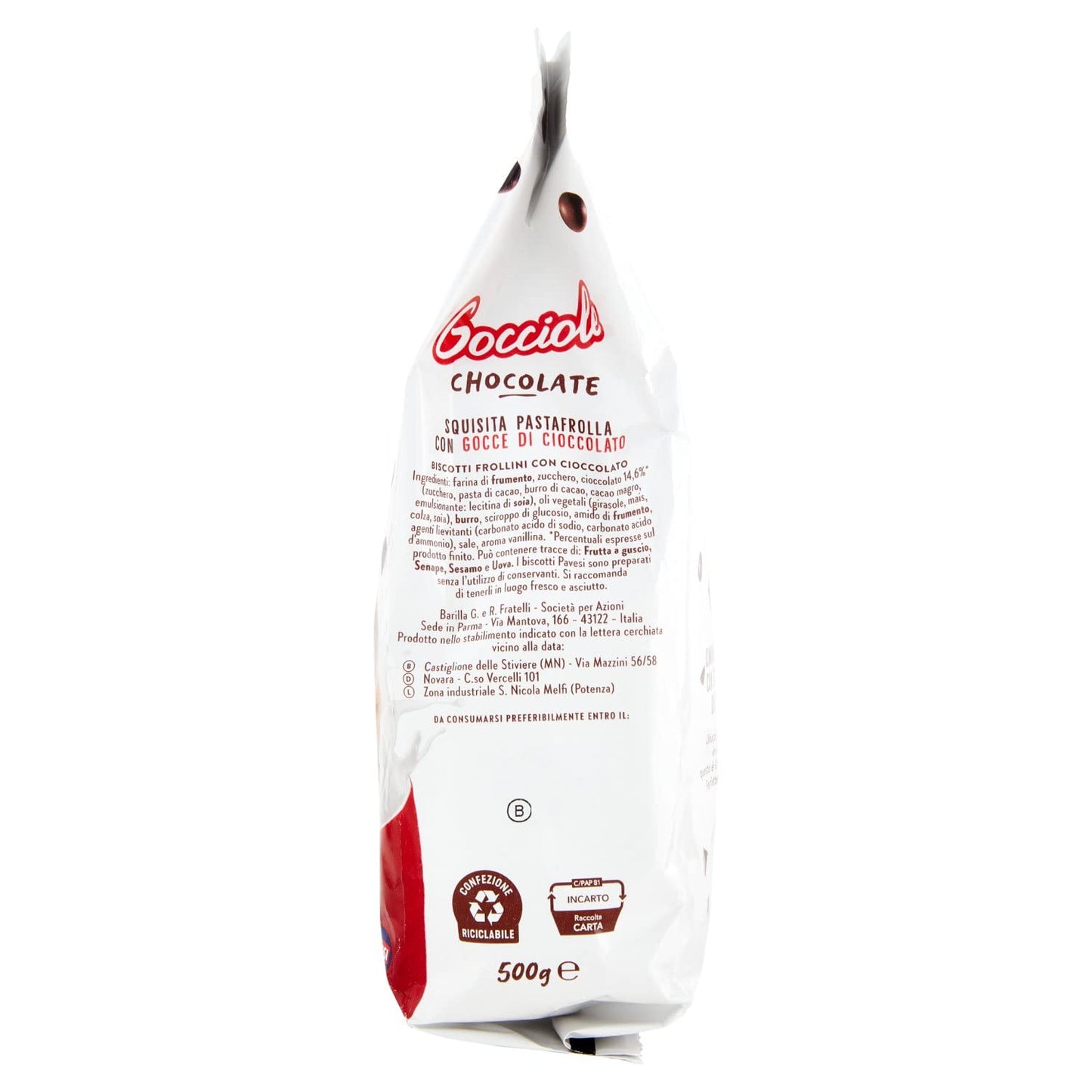 Pavesi:Gocciole Chocolate Biscuits with Chocolate drops, no palm oil - 17,6 Oz /500g