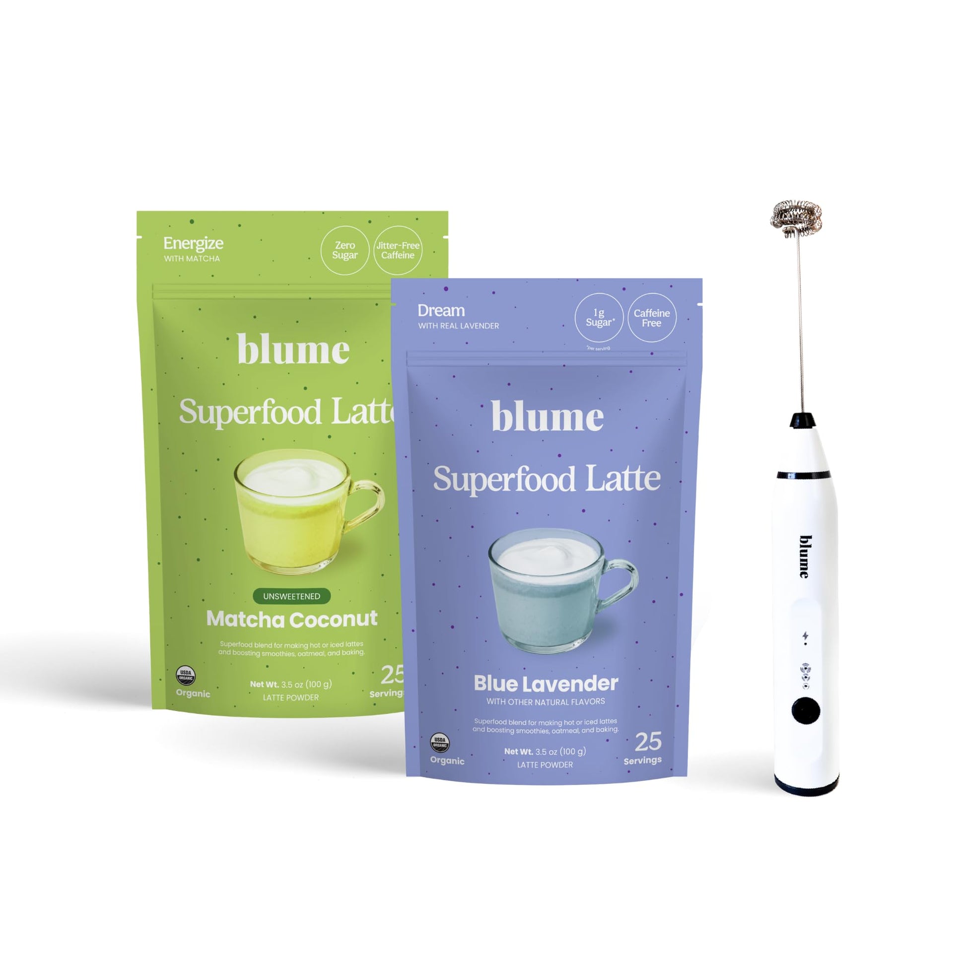 Blume Matcha & Blue Lavender Starter Pack - Organic Superfoods for Lattes & Smoothies - 30 Servings (Pack of 3) - Vegan & Gluten Free