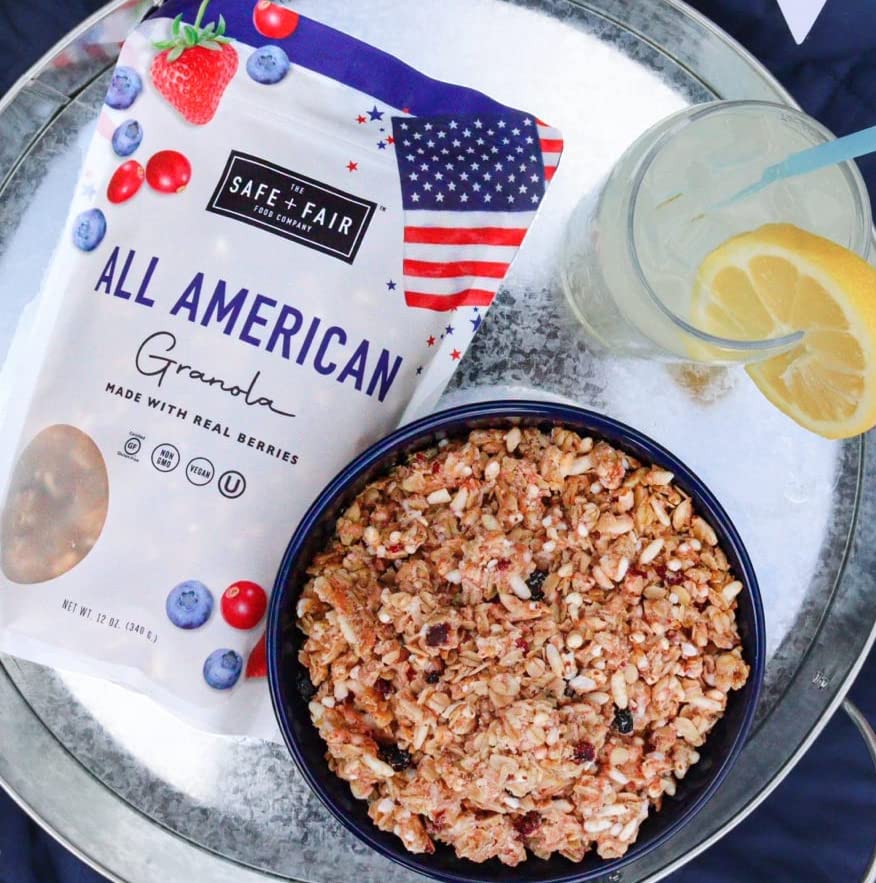 Safe + Fair All American Granola – Gluten-Free & Vegan Snack – Whole Grain Oats With Real Strawberries, Blueberries, And Cranberries – Non-Gmo, Kosher, No Preservatives - 12Oz