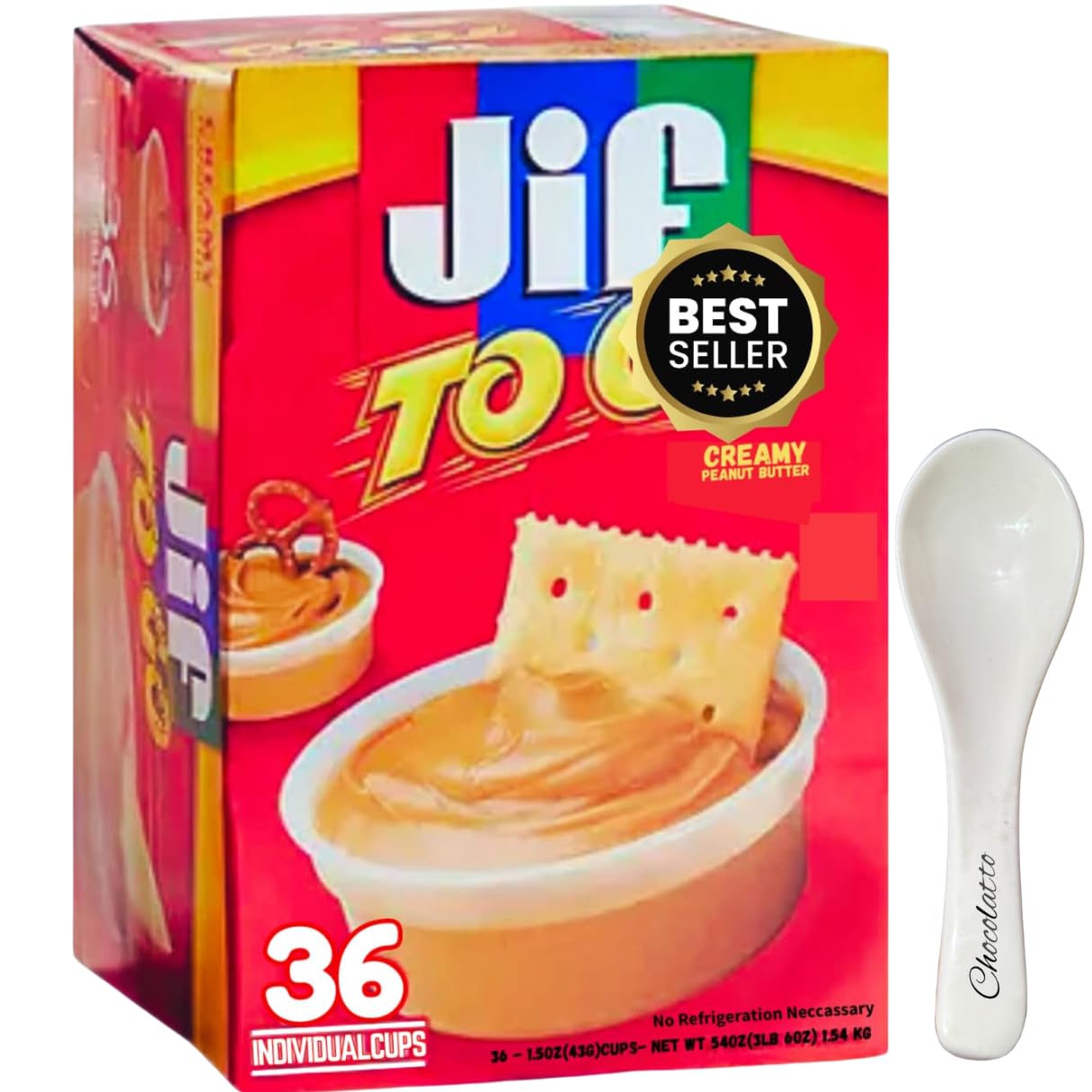 Creamy JIF To Go Peanut Butter 36 Cups - Bulk Creamy Organic Peanut Butter Cups (Chocolatto Tradmark Included)
