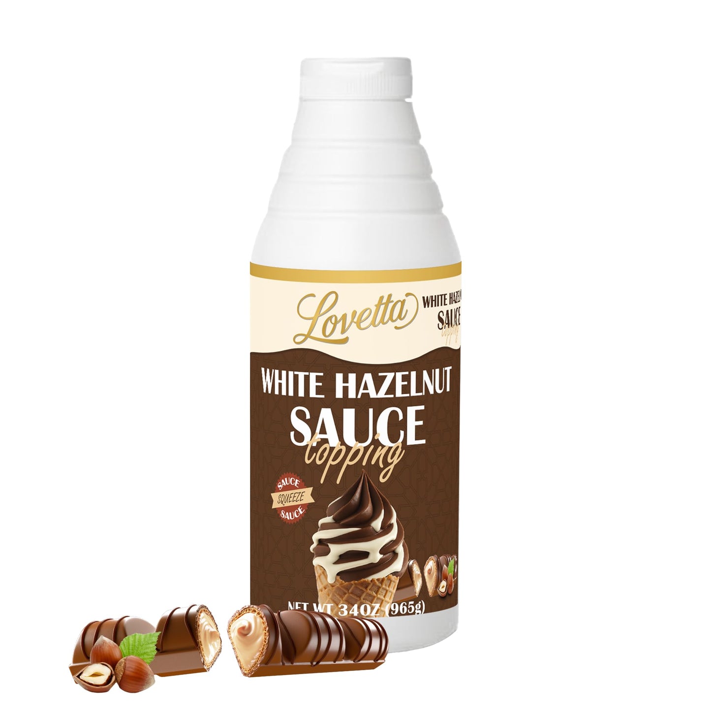 Lovetta Hazelnut White Chocolate Sauce Bulk 34Oz (1L) Bottle - Smooth Gourmet Hazelnut & White Chocolate Drizzle  Dessert Topping For Crepes  Waffles  Ice Cream  Coffee & Pastries - Ready To Use