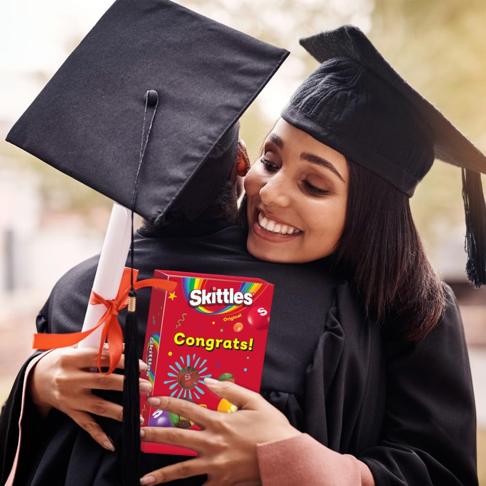 Skittles Original Chewy Candy Gift Box With Congrats Card For Graduation, Anniversary, Engagement, Wedding, Baby, New Job And All Congratulations Celebration Card Gift, 11.28 Oz Box