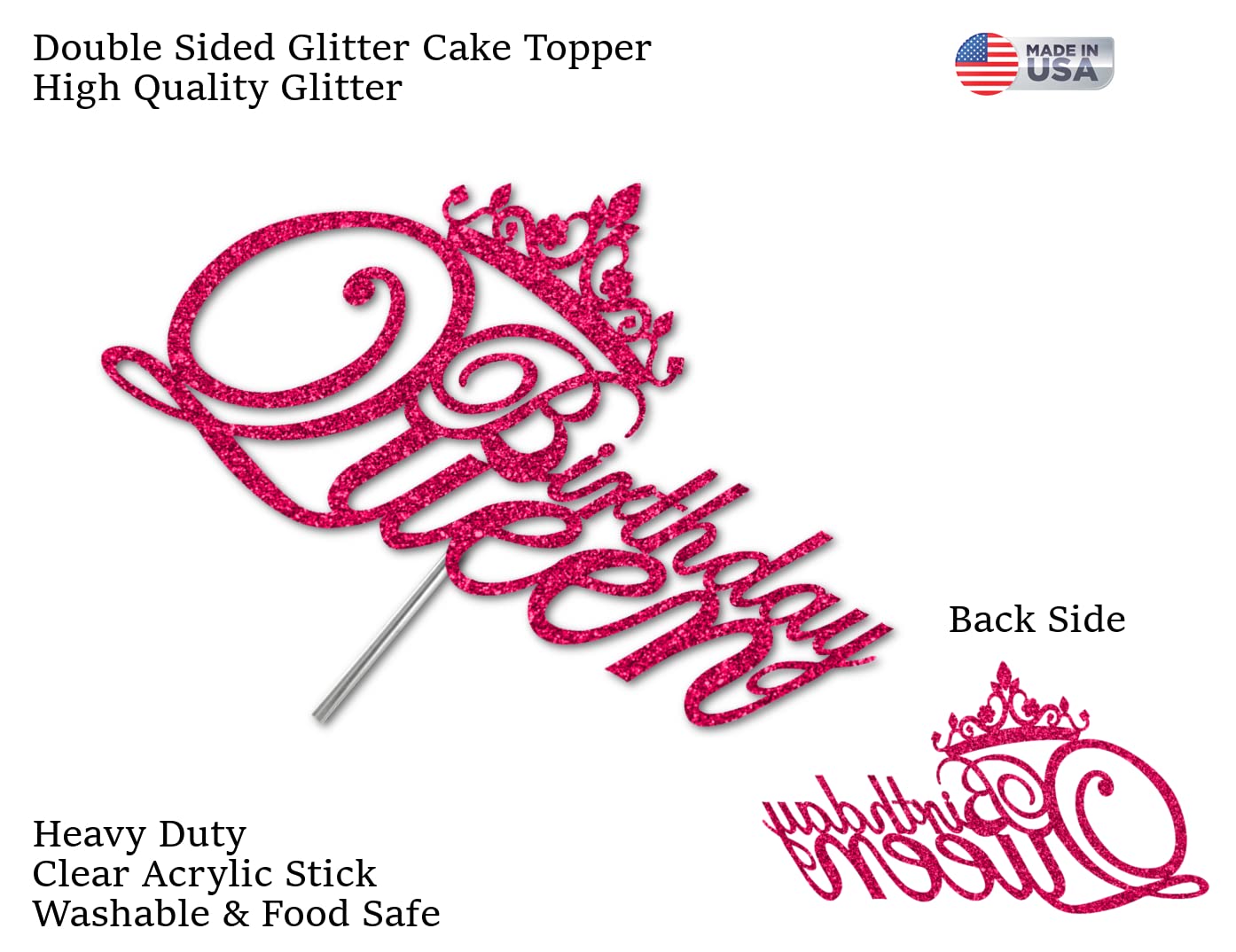 Birthday Queen Glitter Cake Topper, Birthday Party Decorations Ideas, Premium Quality Decoration, Sturdy Doubled Sided Glitter,