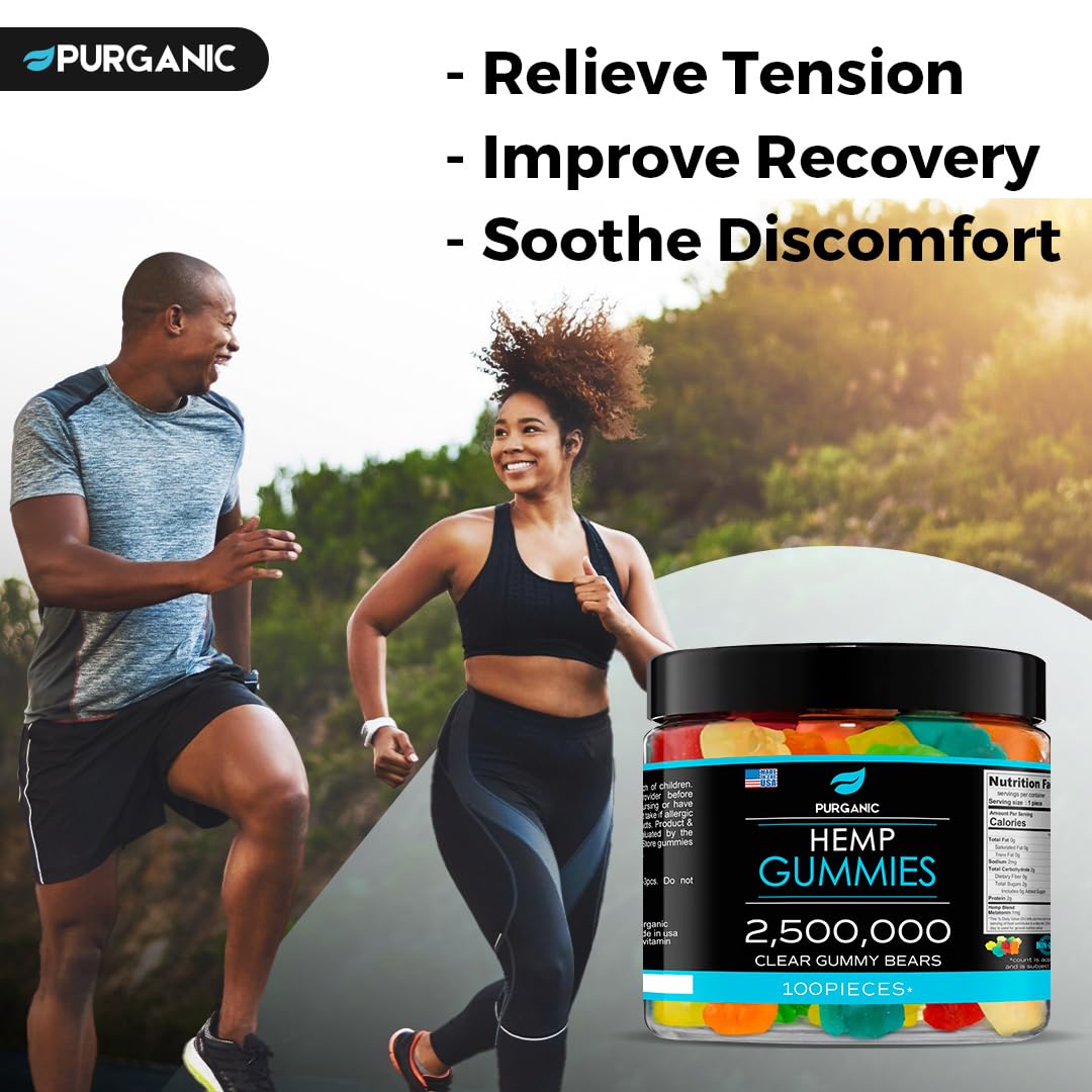 Purganic Hemp Gummies - Made in USA - 100% Natural and Tasty Fruit Flavors - 100ct