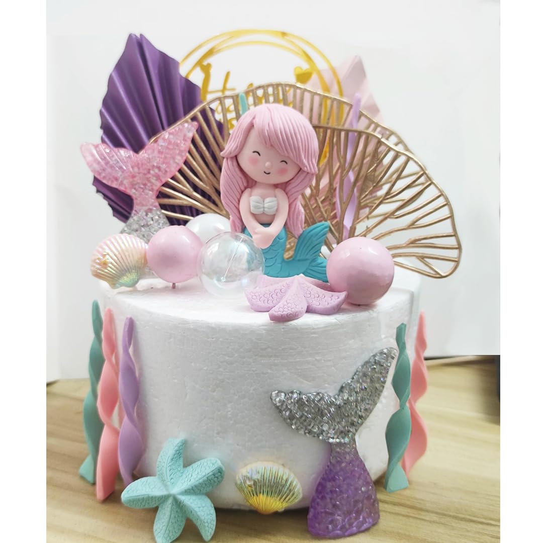 Mermaid Cake Topper Under The Sea Cake Toppers Set With Little Mermaid Seaweed Bubble Golden Leaves For Mermaid Birthday