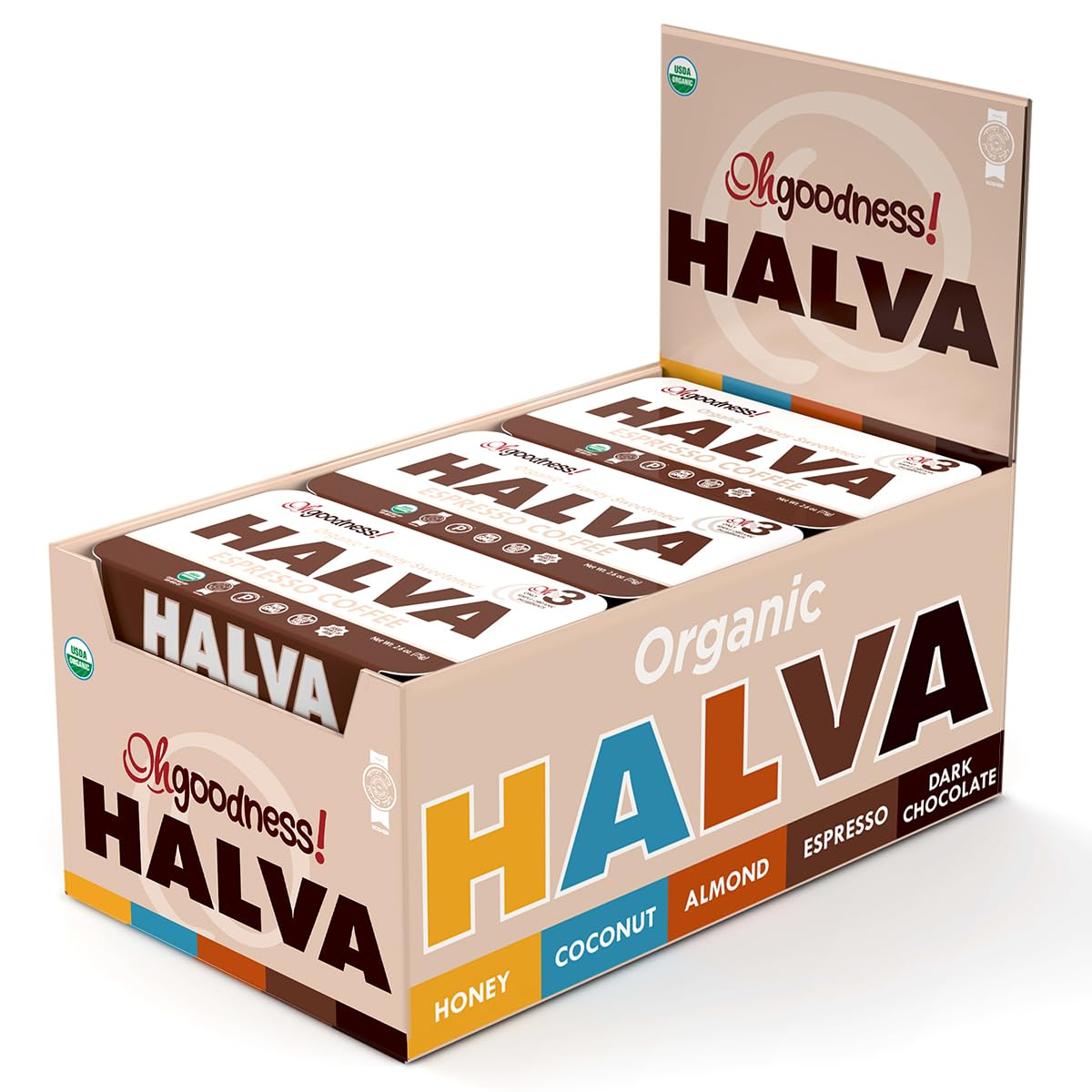 Organic OhGoodness! Honey Halva - Case Of 12 - Only THREE Simple Ingredients, Melt-in-Mouth Snack & Dessert, Honey Sweetened Tre