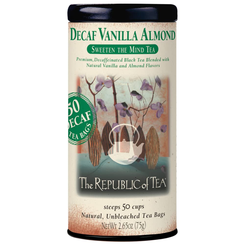 The Republic Of Tea Decaf Vanilla Almond Black Tea, 50 Tea Bag Tin