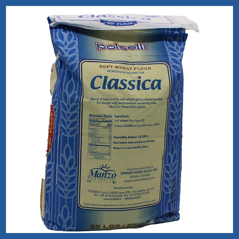 POLSELLI Classica Double Zero Flour for Pizza and Pasta, Unbleached, 55 lbs (25 kg)