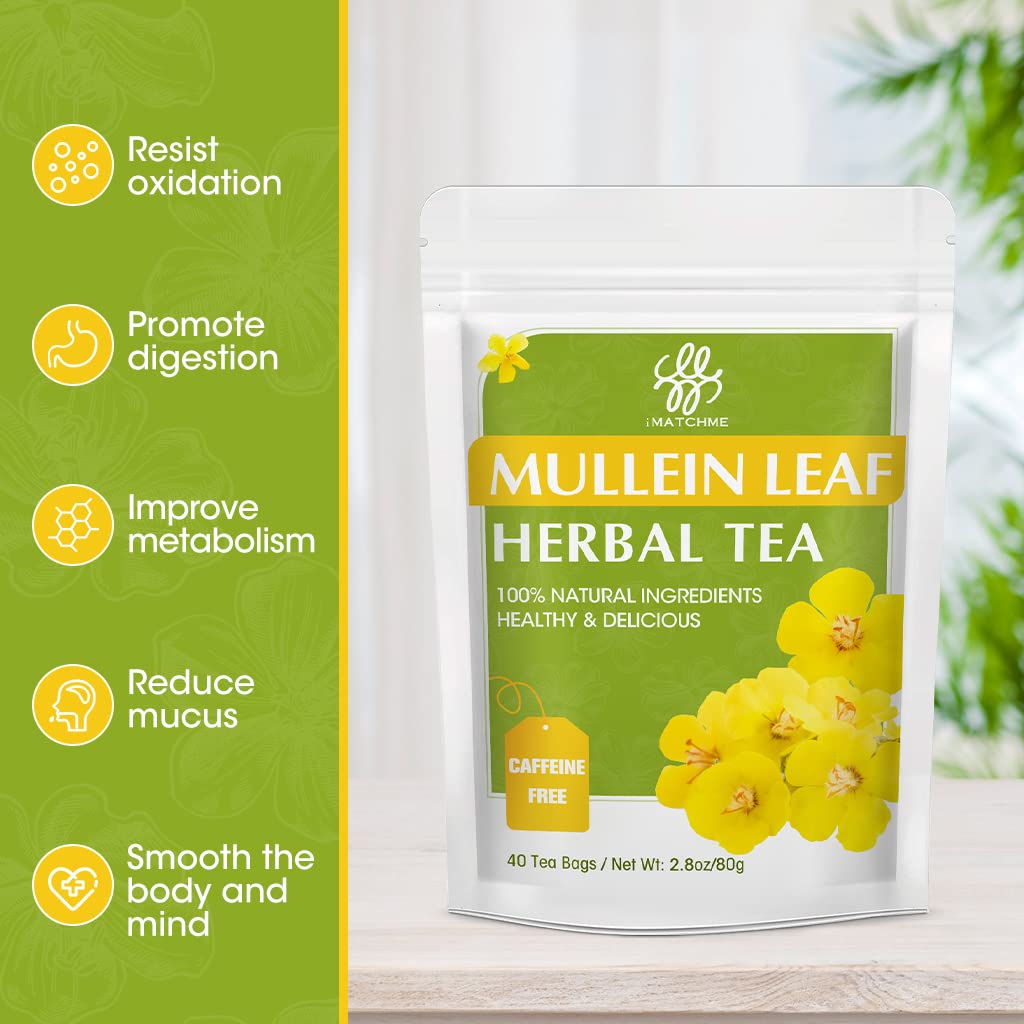 iMATCHME Mullein Leaf Tea - Caffeine Free Herbal Tea, 40 Tea Bags, Respiratory and Lung Cleanse