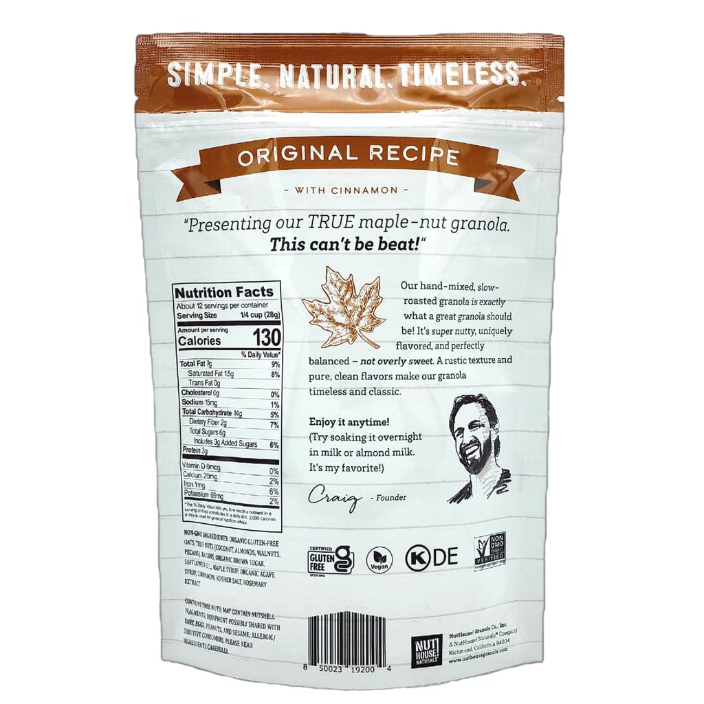 NutHouse! Granola Premium Original Recipe Granola, Gluten-Free, Non-GMO, Vegan, 12 oz. Bag (6-Pack)