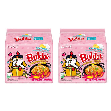 Samyang Buldak Hot Spicy Chicken Ramen Noodle Korean Stir-Fried Ramen, Carbonara Flavor, 4.58 Oz(130G), Pack Of 10