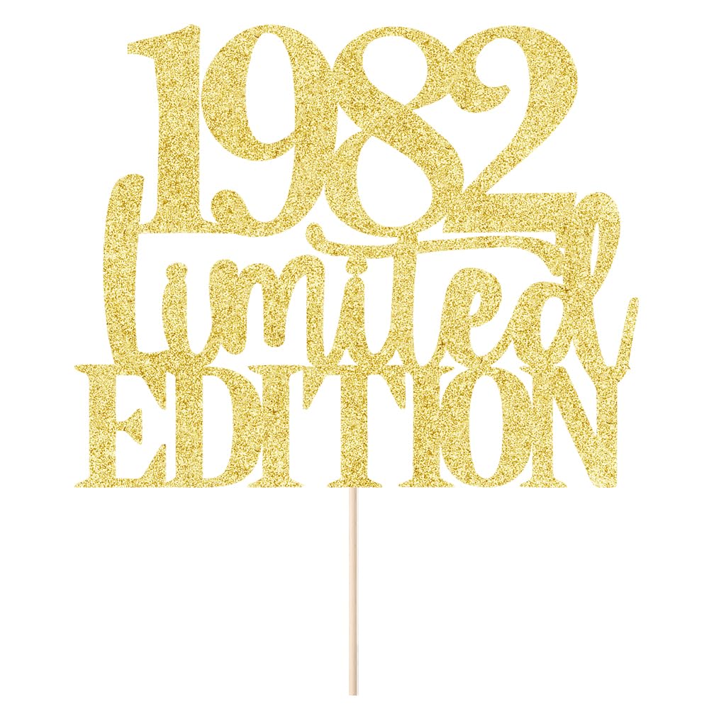Yetxel 1982 Cake Topper, Handmade Golden Glitter Decoration for 43rd Birthday, Suitable for Men and Women