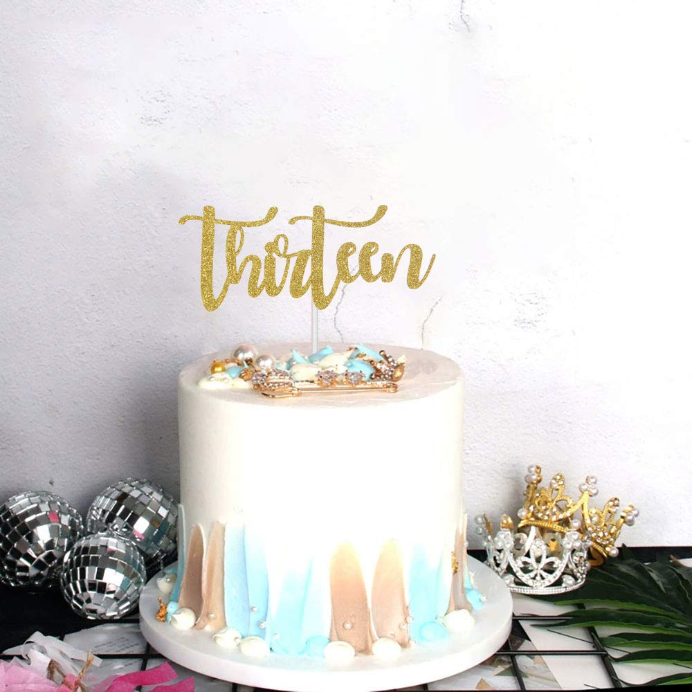 Gold Glitter Thirteen Cake Topper, Happy 13Th Birthday Cake Decor, Thirteen Years Old Party Decorations, 13Th Anniversary Party