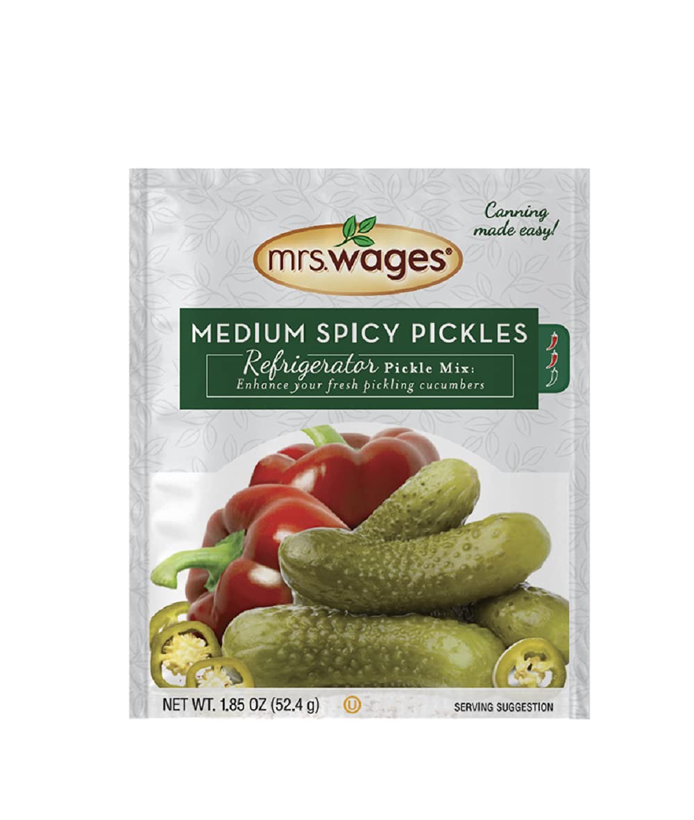 Mrs. Wages Medium Spicy Pickles Refrigerator Pickle Mix | Quick And Easy | Simple-To-Use | Simple Homemade Pickles | Flavorful Spice | 1.85 Oz Packet (Value Pack Of 12)