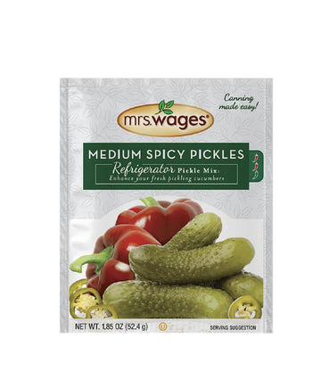 Mrs. Wages Medium Spicy Pickles Refrigerator Pickle Mix | Quick And Easy | Simple-To-Use | Simple Homemade Pickles | Flavorful Spice | 1.85 Oz Packet (Value Pack Of 12)