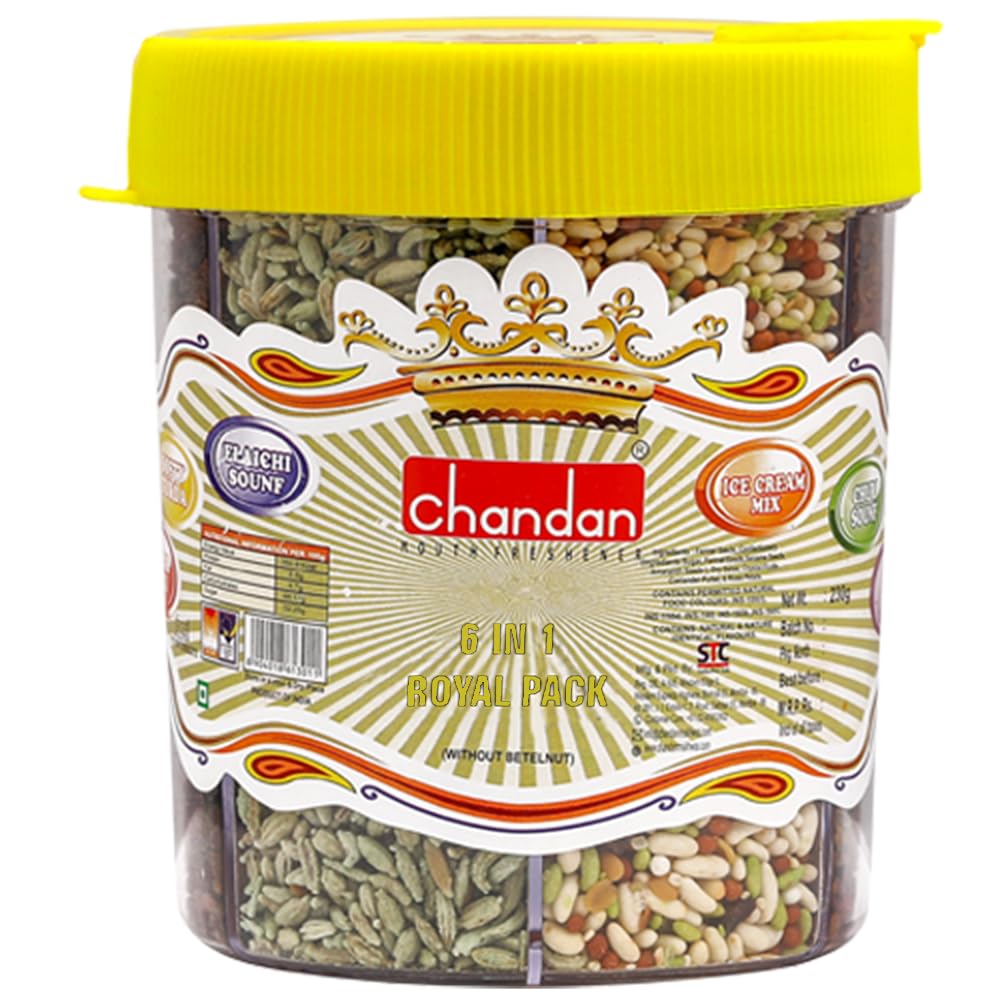 Chandan Mouth Freshener 6 In 1 Royal Pack Mukhwas | Elaichi Sounf, Churi Sounf, Ice Cream Mix, Jet Mix, Gulab Mix & Softy Tukda 