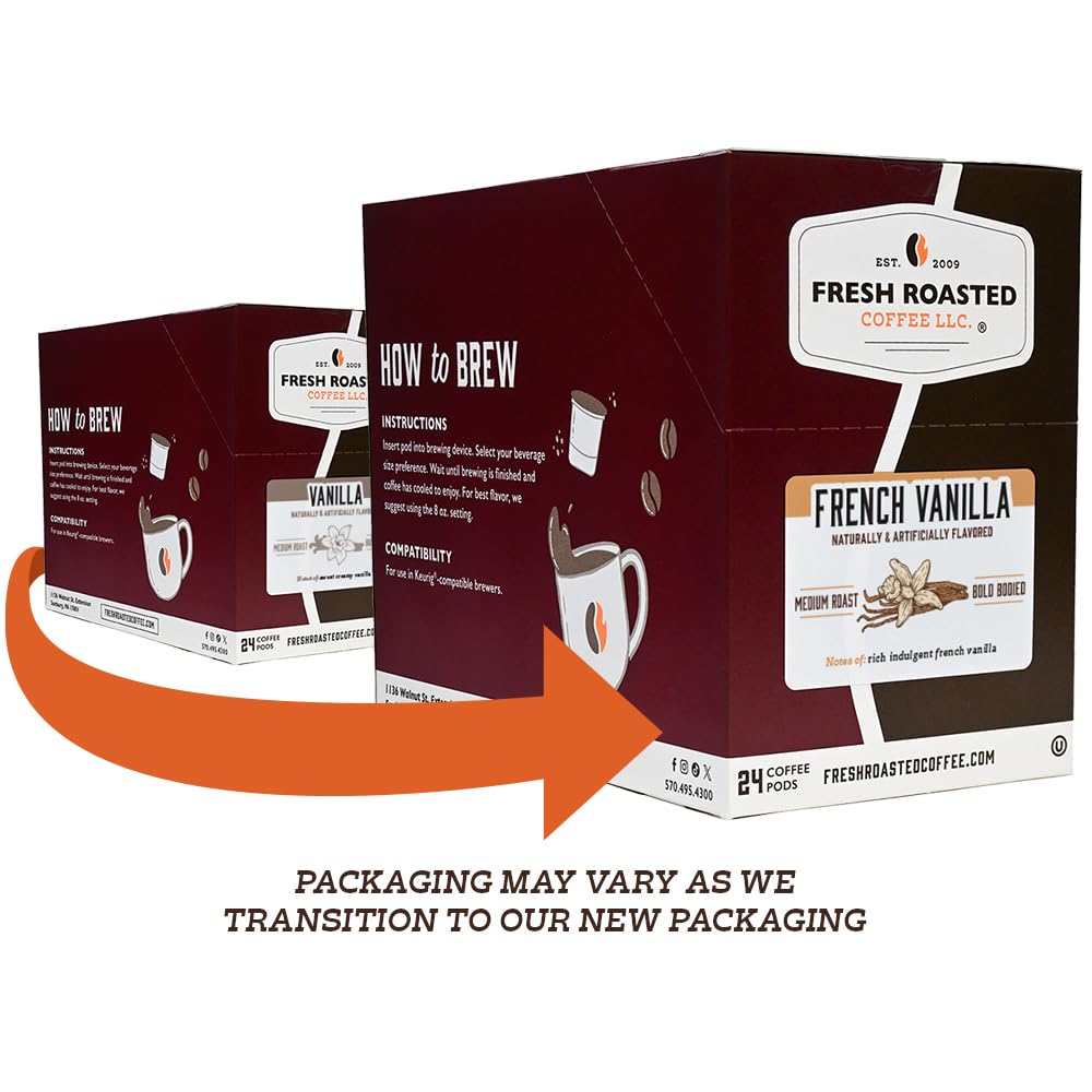 Fresh Roasted Coffee, French Vanilla, Flavored Coffee Pods, 72 Count