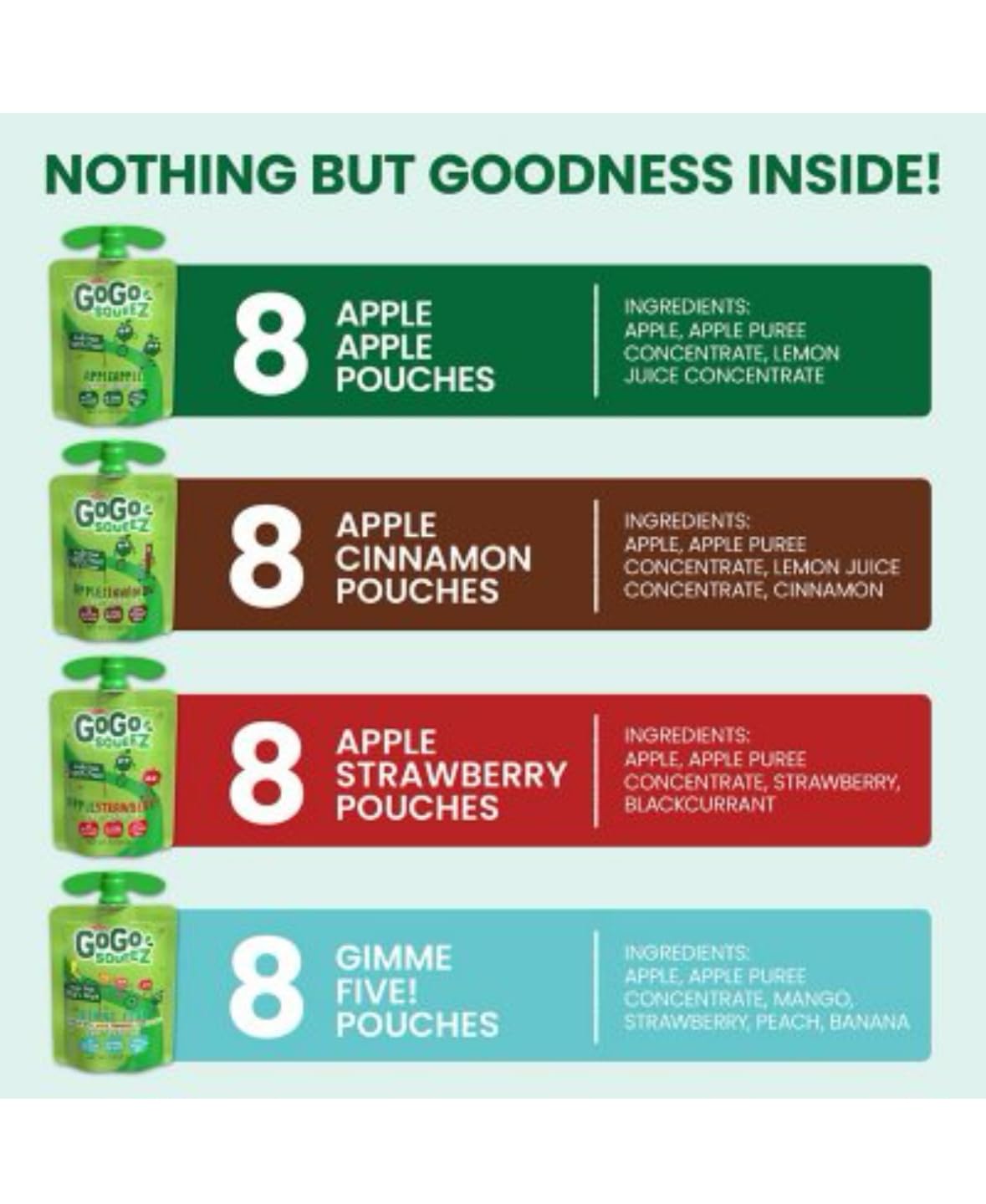 Gogo Squeez Applesauce, Apple, Cinnamon, Strawberry And Gimme Five (3.2 Oz., 32 Ct.)
